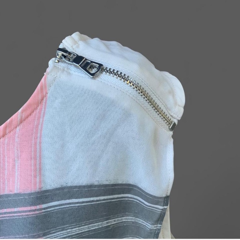 Modern Abstract Asymmetric Streetwear Pink and Black Sleeveless Faux Wrap Top - Picture 3 of 8